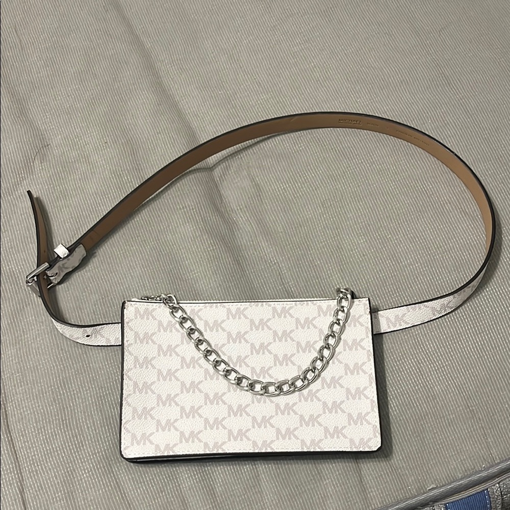 Michael Kors White and Grey Belt with Chain Strap